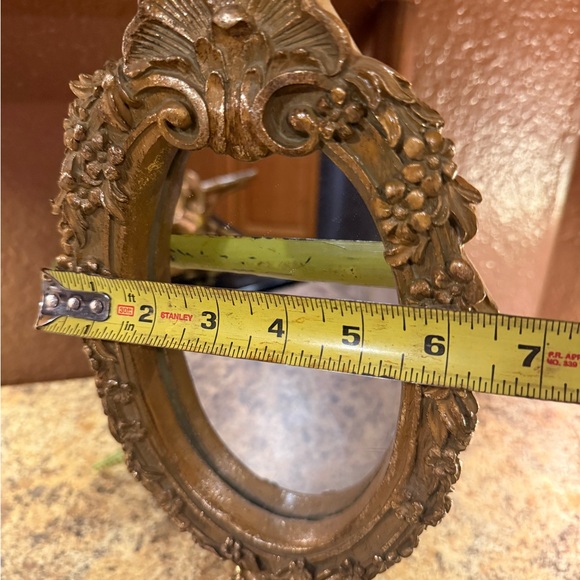 Vintage Gold Baroque Resin Floral Pattern Standing Table Mirror 14 Inches Tall - Picture 8 of 11